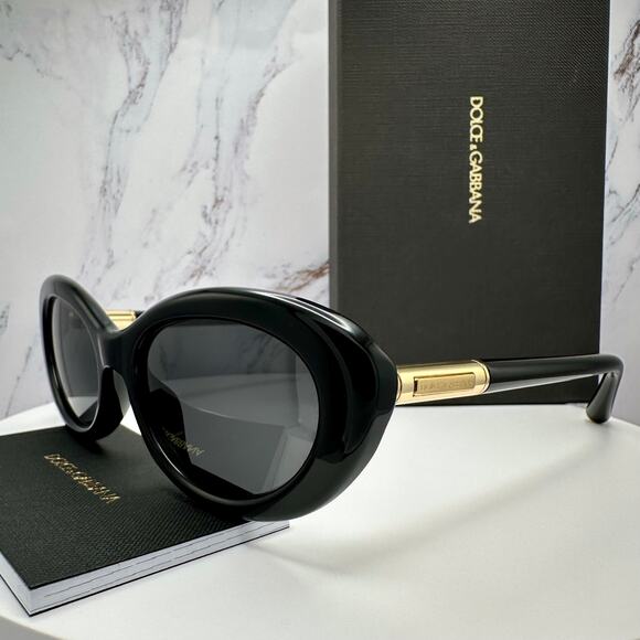 New Dolce & Gabbana Sunglasses Black Oval Cat Eye Gold Metal Logo 54-18 main image 9
